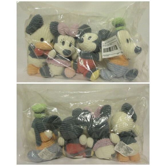 Disney Mickey Minnie Donald Goofy Bean Bag Plush Ribbed Terry Chenille Doll Set